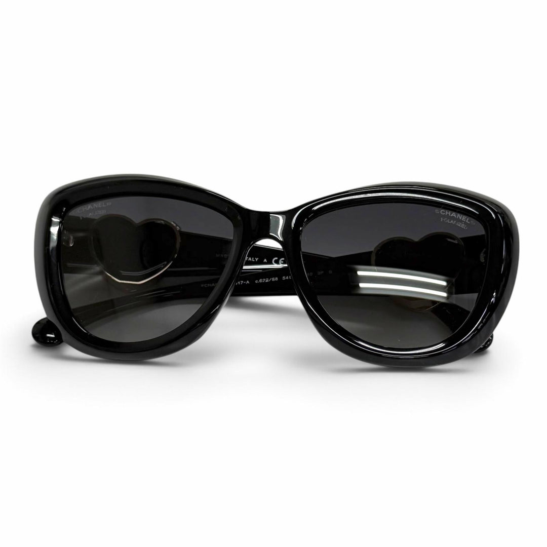 Excellent CHANEL COCO Mark Heart Motif Butterfly Sunglasses black 5517-A