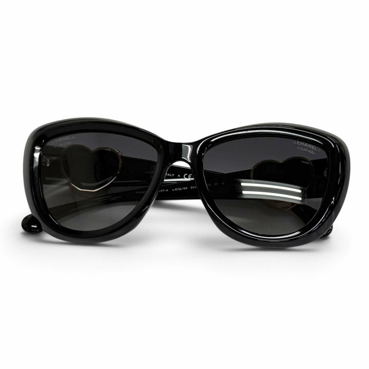 Excellent CHANEL COCO Mark Heart Motif Butterfly Sunglasses black 5517-A