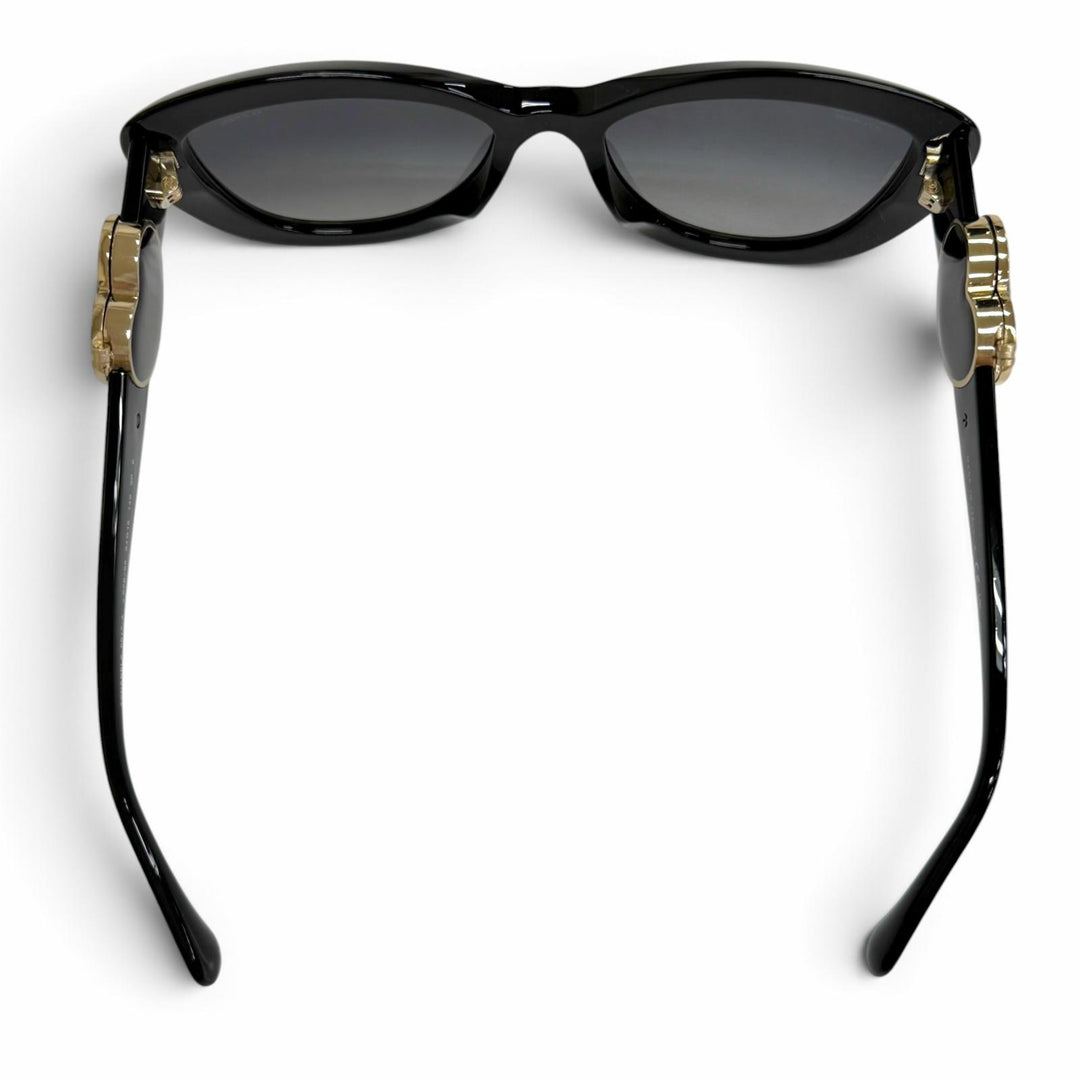 Excellent CHANEL COCO Mark Heart Motif Butterfly Sunglasses black 5517-A