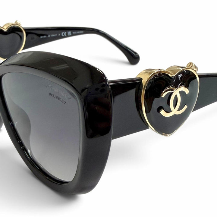 Excellent CHANEL COCO Mark Heart Motif Butterfly Sunglasses black 5517-A