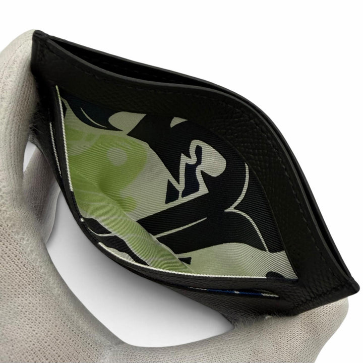 Excellent HERMES Card Case Citizen twill Silk-lined pass case black Epsom