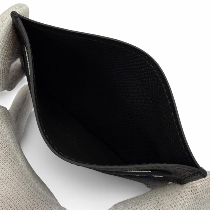 Excellent HERMES Card Case Citizen twill Silk-lined pass case black Epsom