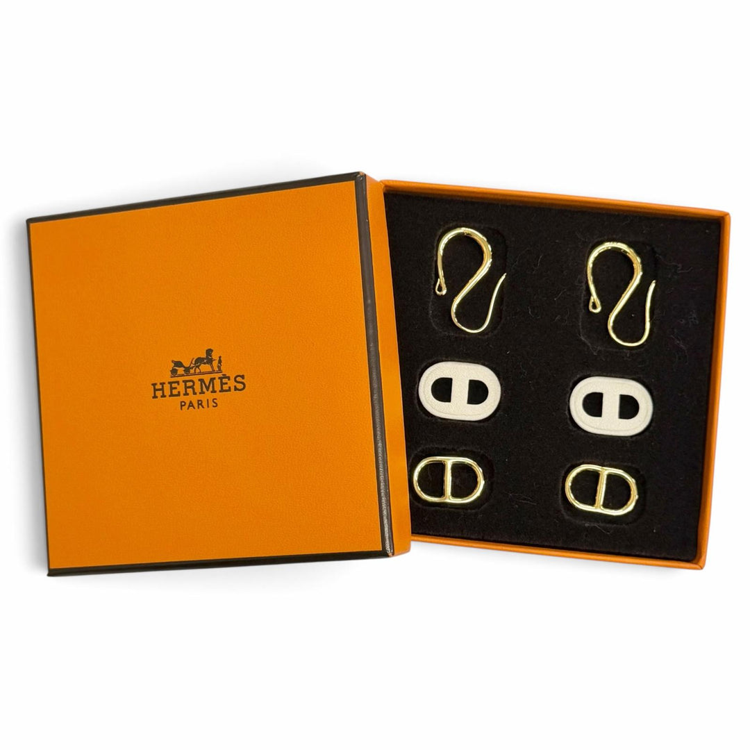 Pristine HERMES Pierce O Maillon Earring Chaine d'Ancre Pierce Swift Ivory Swift