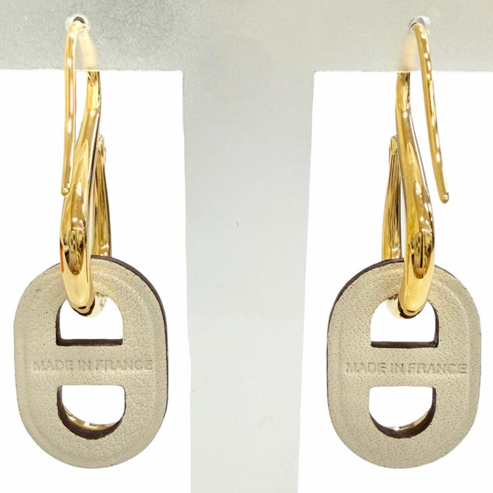 Pristine HERMES Pierce O Maillon Earring Chaine d'Ancre Pierce Swift Ivory Swift