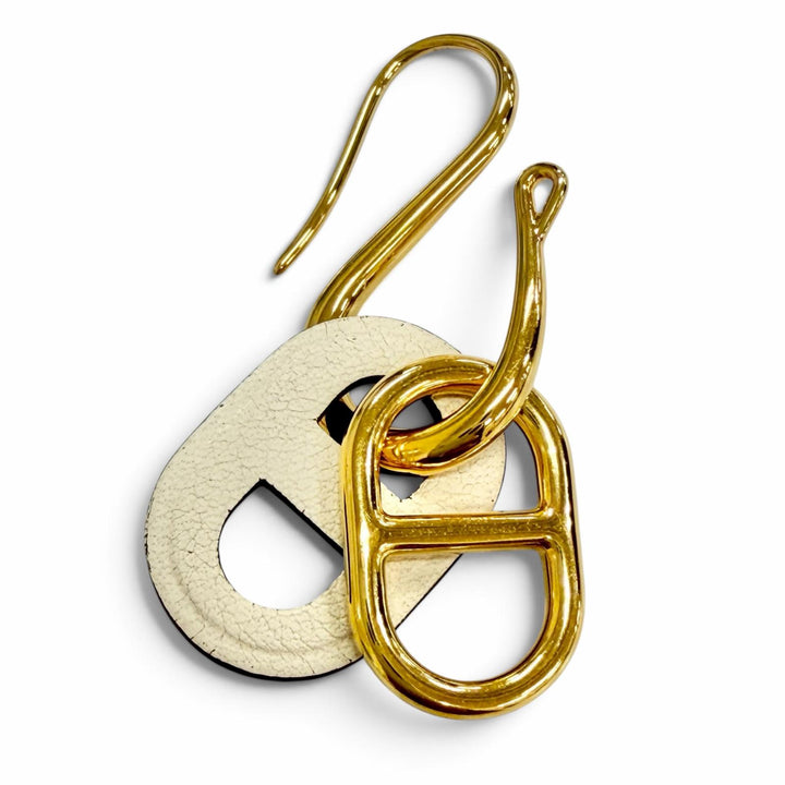 Pristine HERMES Pierce O Maillon Earring Chaine d'Ancre Pierce Swift Ivory Swift