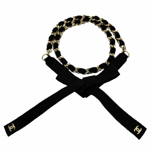 Excellent CHANEL belt COCO Mark Ribbon Chain black metal Women S 20C