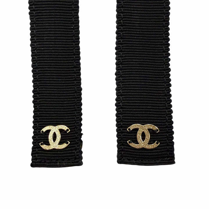 Excellent CHANEL belt COCO Mark Ribbon Chain black metal Women S 20C
