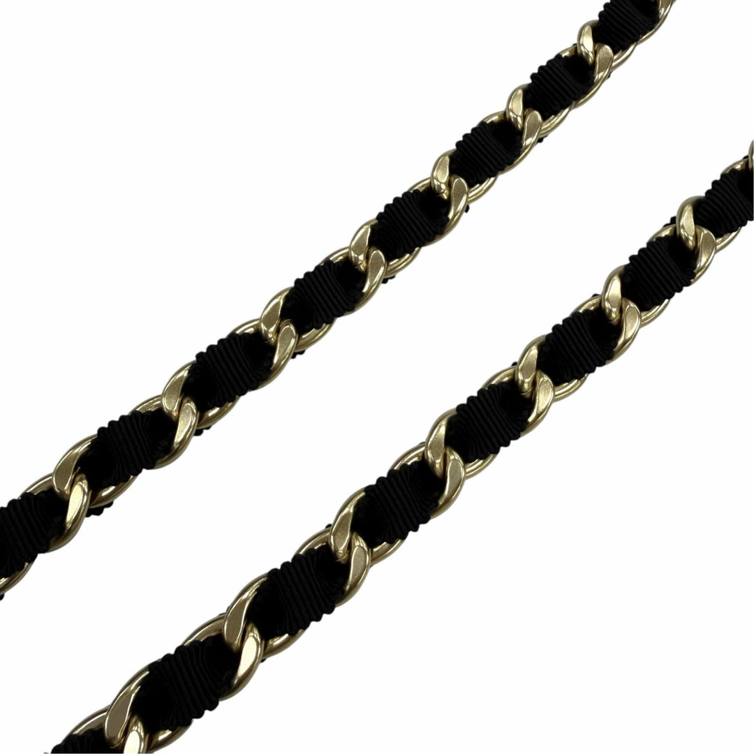 Excellent CHANEL belt COCO Mark Ribbon Chain black metal Women S 20C