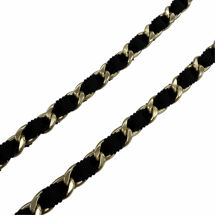Excellent CHANEL belt COCO Mark Ribbon Chain black metal Women S 20C