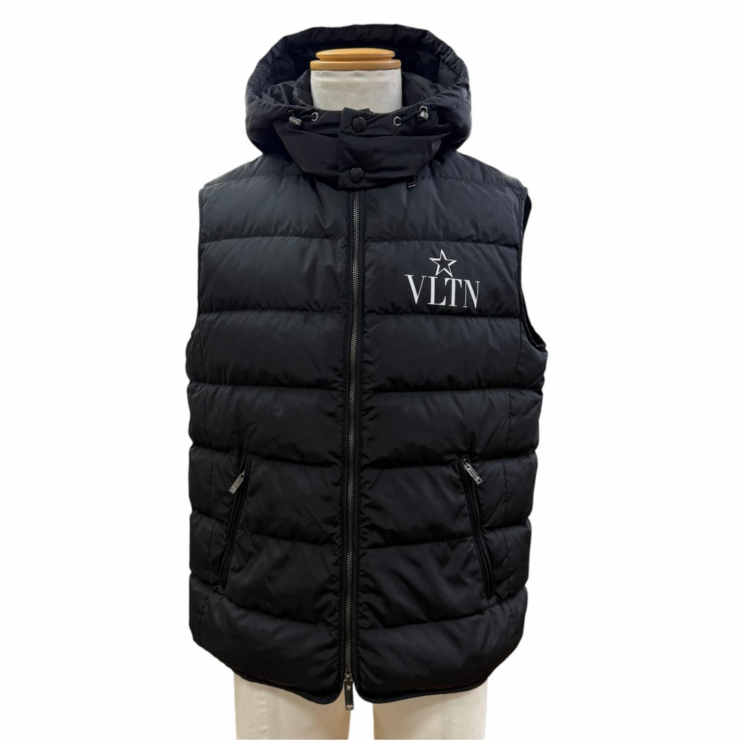 Great Valentino Down vest VLTN Logo Hooded Double Zip-Up Jacket black 50