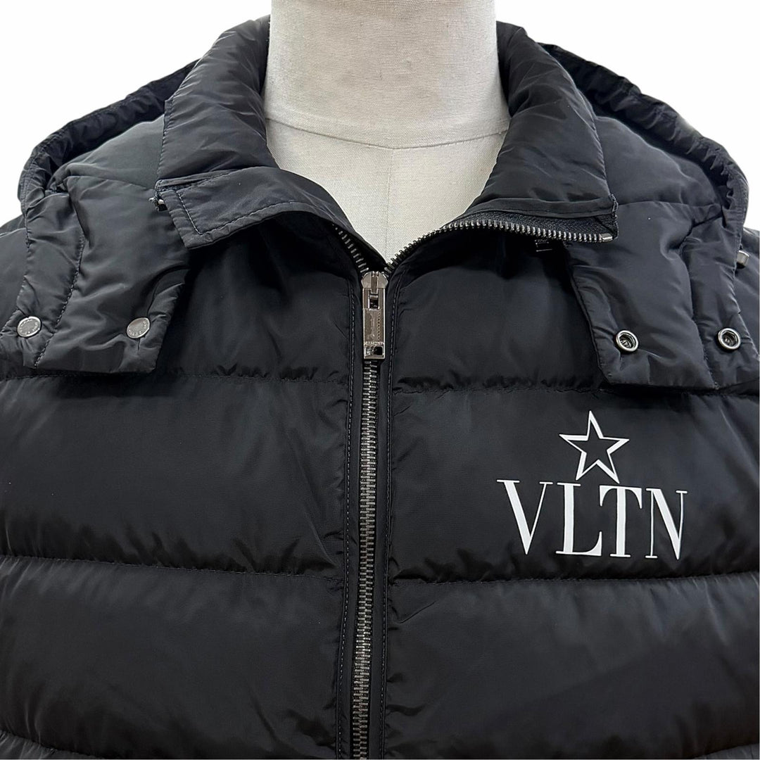 Great Valentino Down vest VLTN Logo Hooded Double Zip-Up Jacket black 50