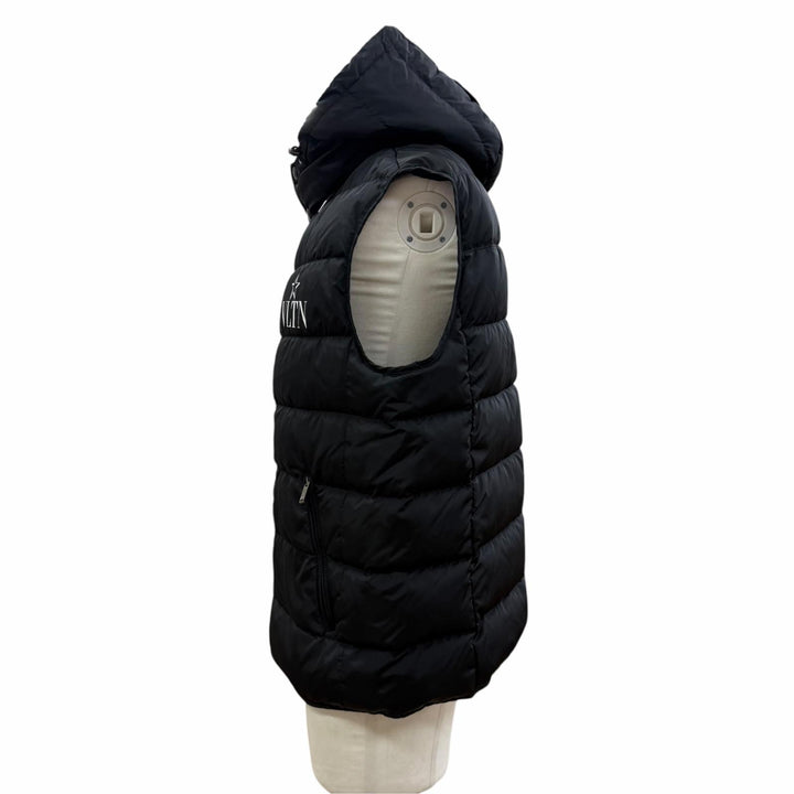 Great Valentino Down vest VLTN Logo Hooded Double Zip-Up Jacket black 50