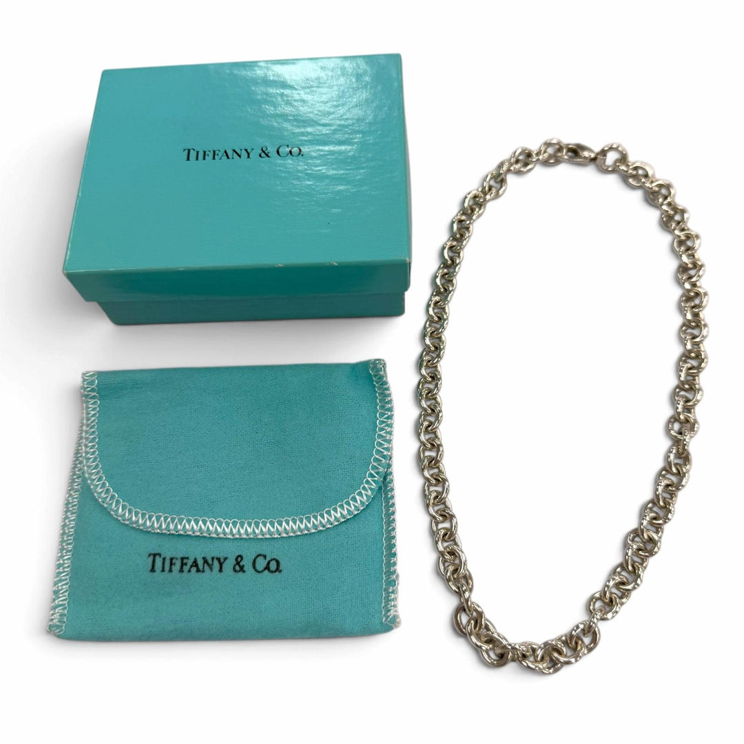 Great TIFFANY&Co. Necklace Round Link Circle Donut Chain Choker Silver 925 mens