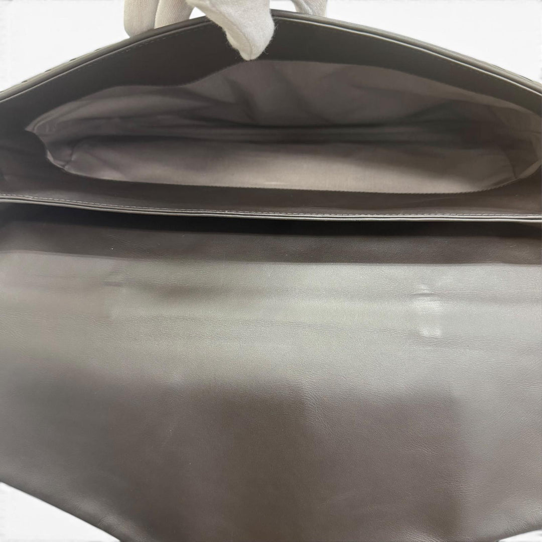 Excellent BOTTEGAVENETA Briefcase INTRECCIATO Dark brown leather mens 113095