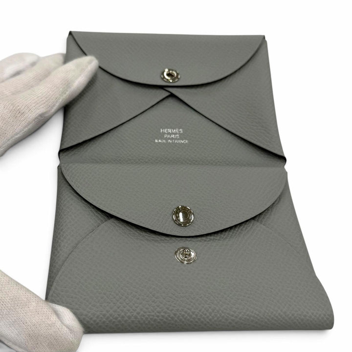 Pristine HERMES Bifold Wallet Calvi duo Serie Metal Epsom Leather Women