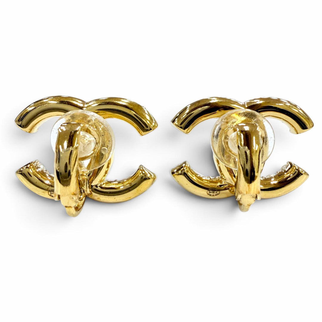 Excellent CHANEL Earring COCO Mark Eco Pearl Rhinestones gold Women B24A ABD722