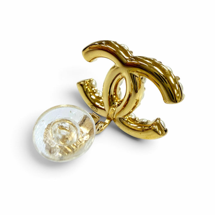 Excellent CHANEL Earring COCO Mark Eco Pearl Rhinestones gold Women B24A ABD722