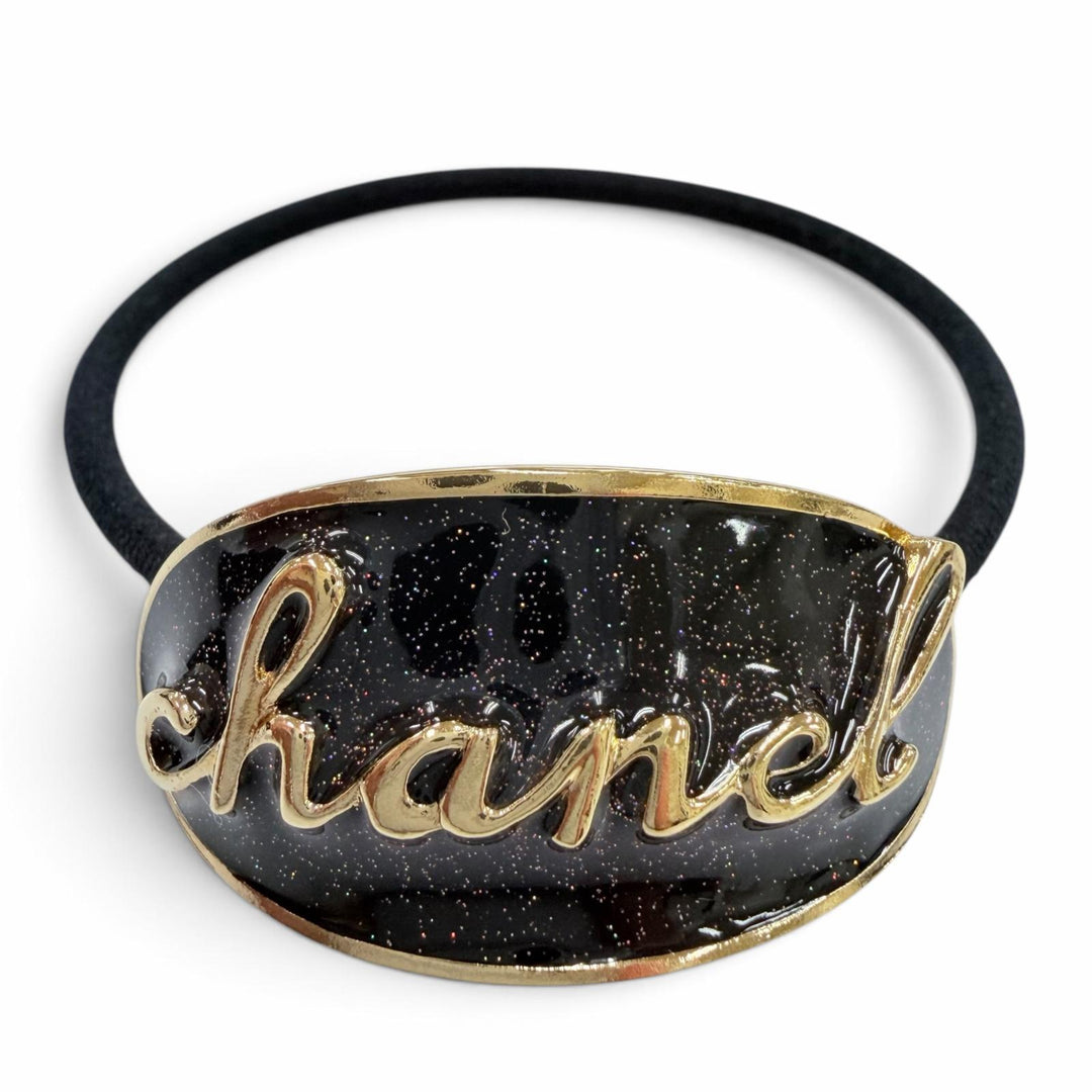 Excellent CHANEL hair accessory Oval Hair Tie with Logo gold metal Women C24C