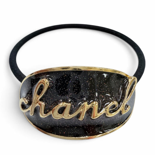 Excellent CHANEL hair accessory Oval Hair Tie with Logo gold metal Women C24C