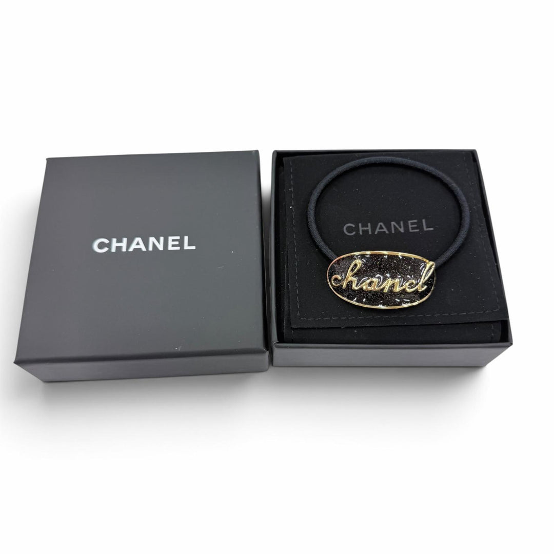 Excellent CHANEL hair accessory Oval Hair Tie with Logo gold metal Women C24C