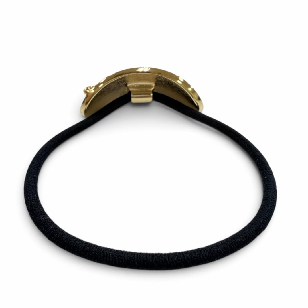 Excellent CHANEL hair accessory Oval Hair Tie with Logo gold metal Women C24C