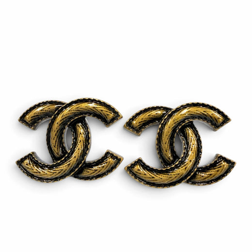 Excellent CHANEL Pierce COCO Mark accessories antique gold metal Women A24K