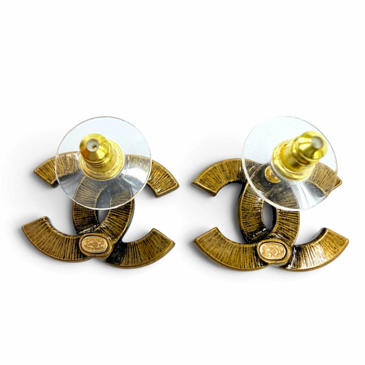 Excellent CHANEL Pierce COCO Mark accessories antique gold metal Women A24K