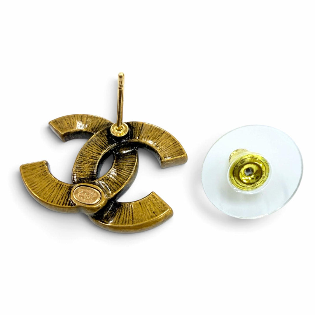 Excellent CHANEL Pierce COCO Mark accessories antique gold metal Women A24K