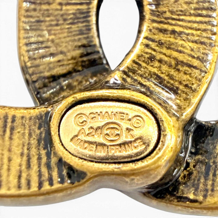 Excellent CHANEL Pierce COCO Mark accessories antique gold metal Women A24K