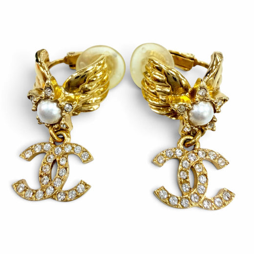 Great CHANEL Earring COCO Mark Star Eco Pearl Rhinestone gold Women C24C ABC658