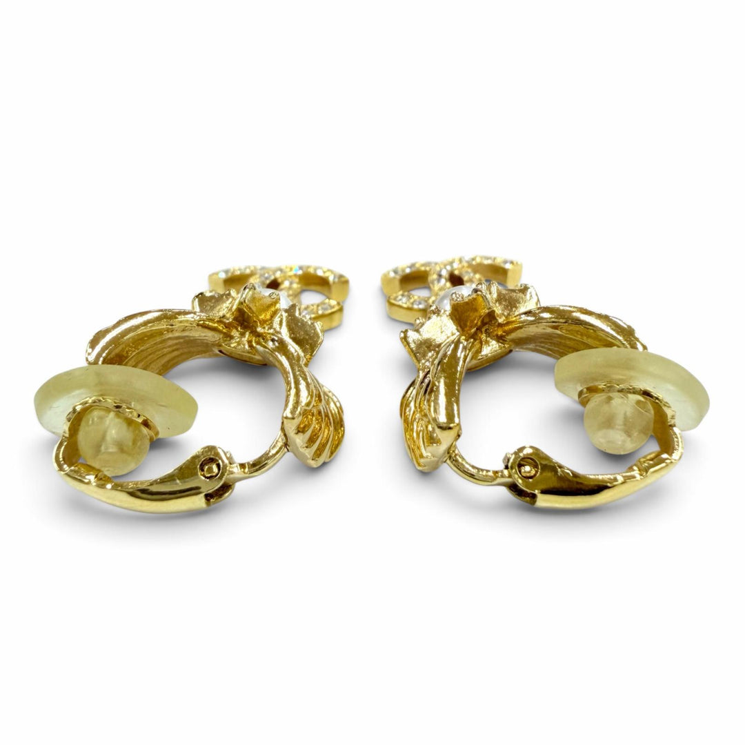 Great CHANEL Earring COCO Mark Star Eco Pearl Rhinestone gold Women C24C ABC658