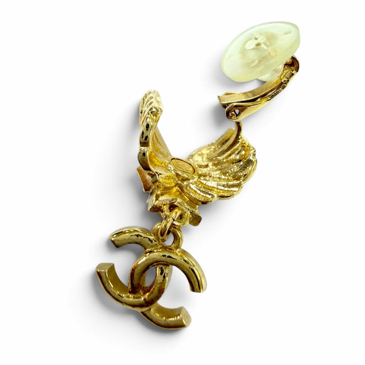 Great CHANEL Earring COCO Mark Star Eco Pearl Rhinestone gold Women C24C ABC658