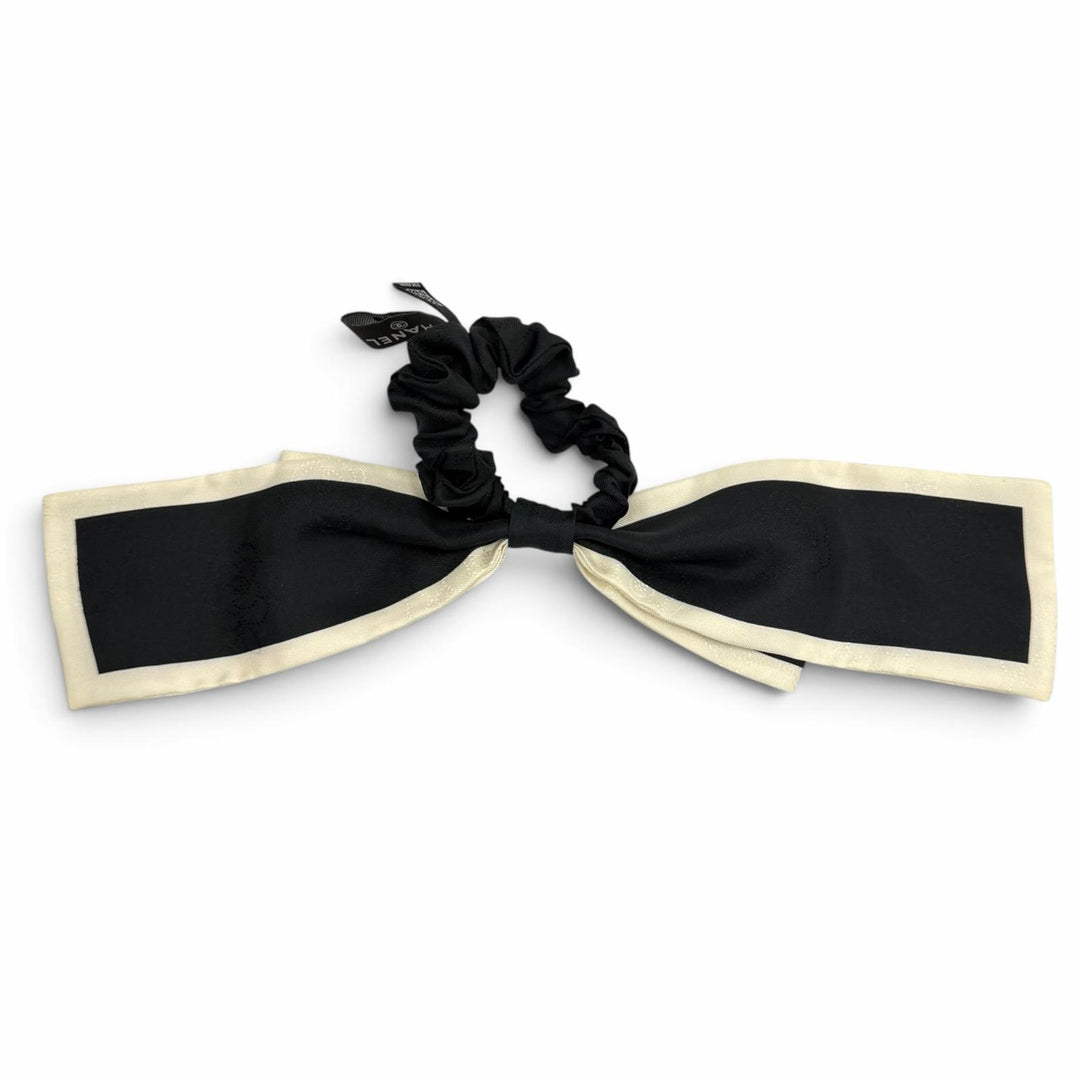 Great CHANEL Shush Logo-emblazoned camellia ribbon black silk Women AA7530