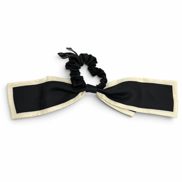 Great CHANEL Shush Logo-emblazoned camellia ribbon black silk Women AA7530