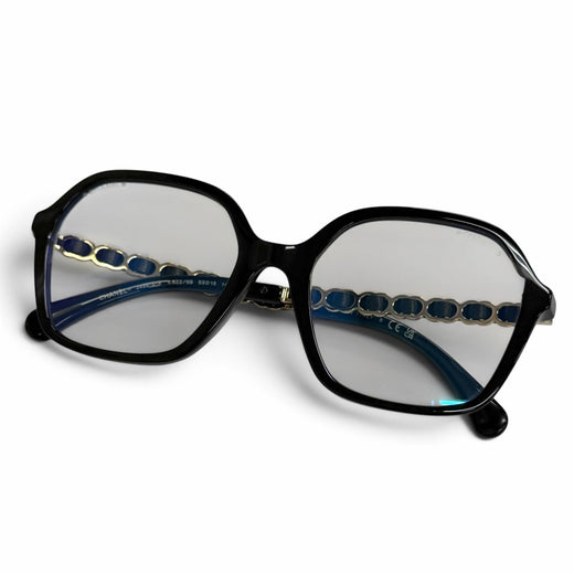 Excellent CHANEL Glasses COCO Mark Temple Square black Women 3489-S-A
