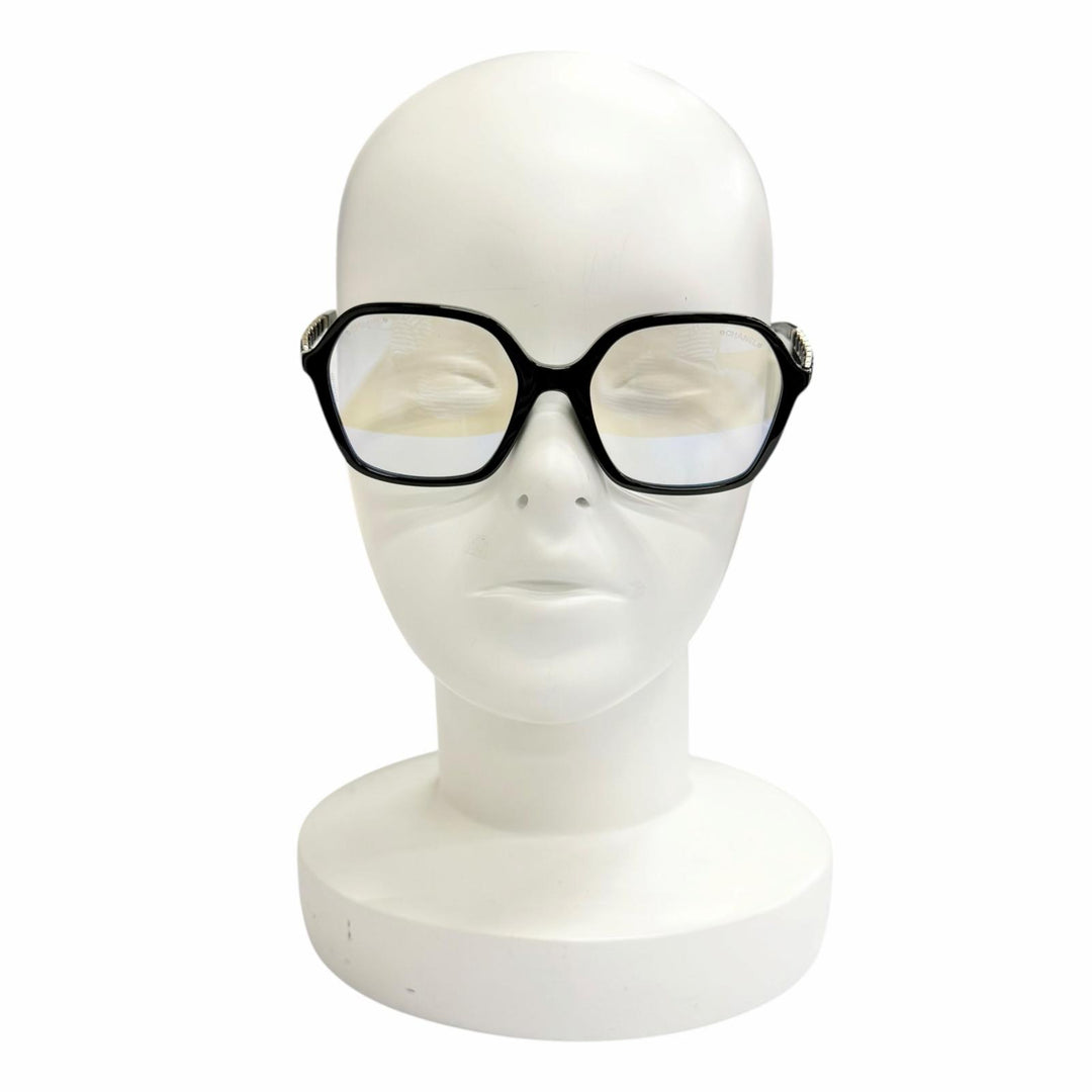 Excellent CHANEL Glasses COCO Mark Temple Square black Women 3489-S-A