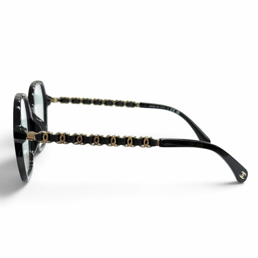 Excellent CHANEL Glasses COCO Mark Temple Square black Women 3489-S-A
