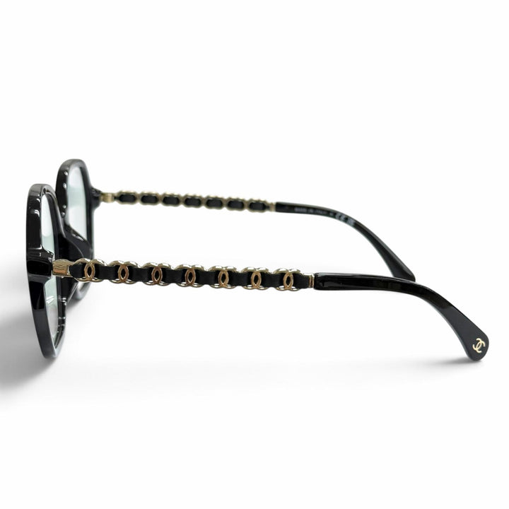 Excellent CHANEL Glasses COCO Mark Temple Square black Women 3489-S-A