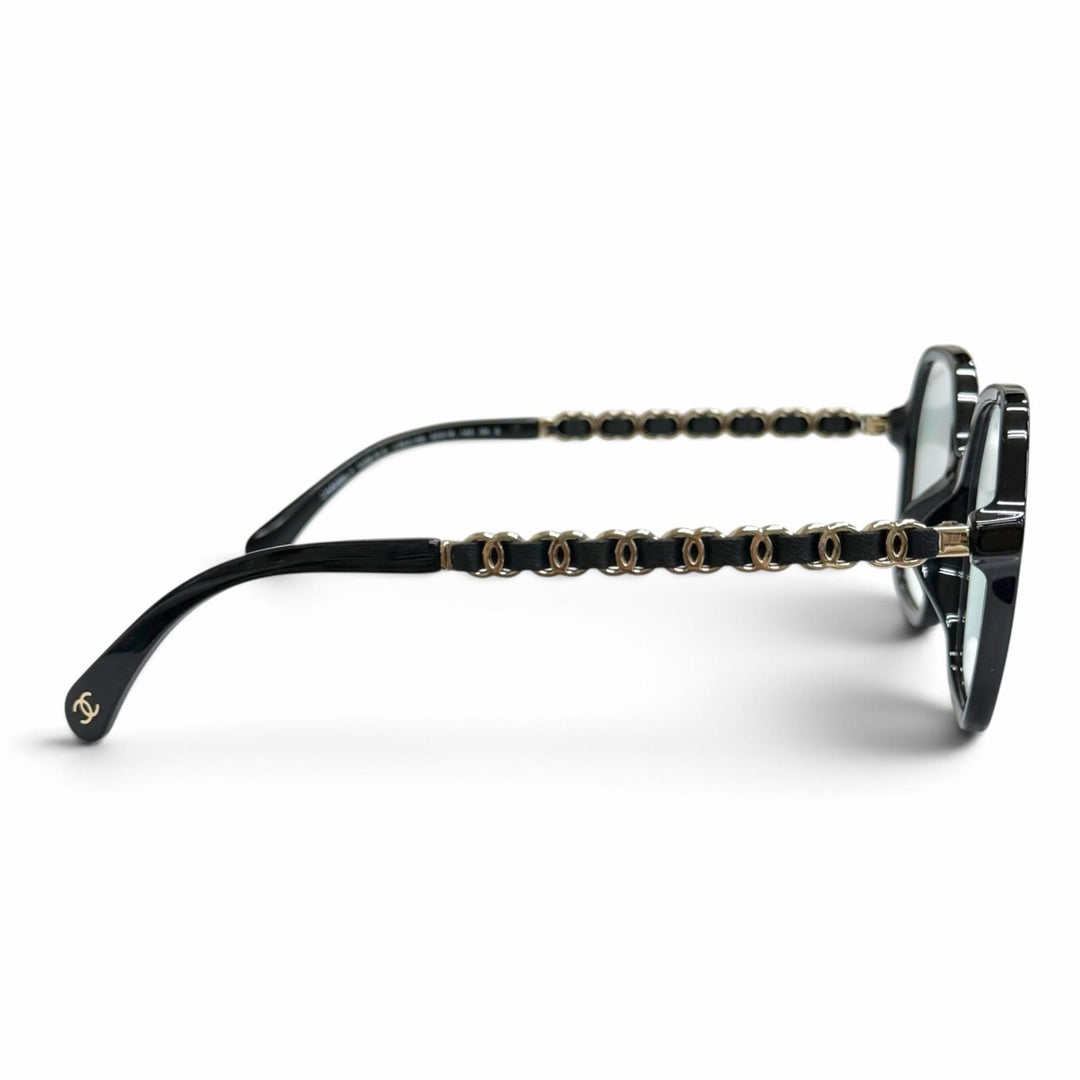 Excellent CHANEL Glasses COCO Mark Temple Square black Women 3489-S-A