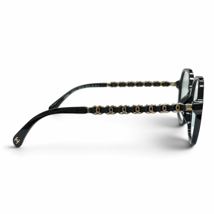 Excellent CHANEL Glasses COCO Mark Temple Square black Women 3489-S-A