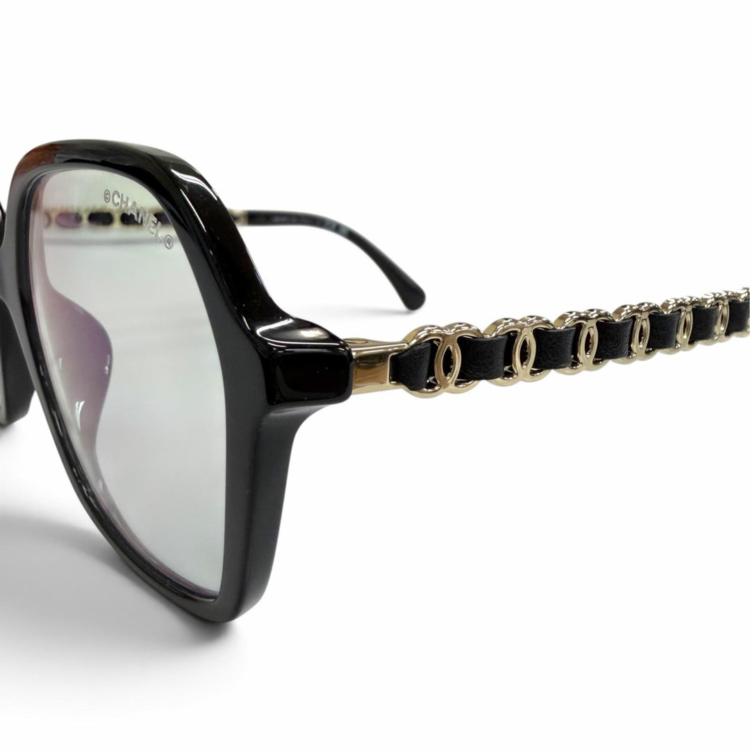 Excellent CHANEL Glasses COCO Mark Temple Square black Women 3489-S-A