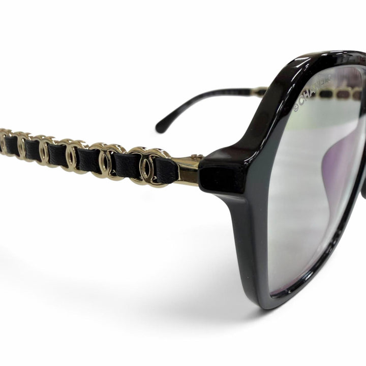 Excellent CHANEL Glasses COCO Mark Temple Square black Women 3489-S-A