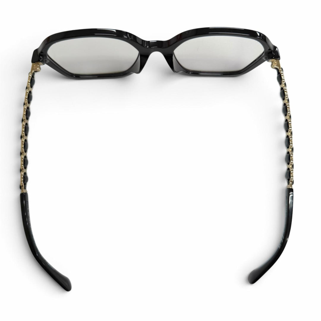 Excellent CHANEL Glasses COCO Mark Temple Square black Women 3489-S-A