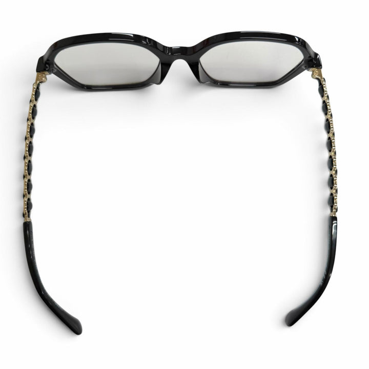 Excellent CHANEL Glasses COCO Mark Temple Square black Women 3489-S-A