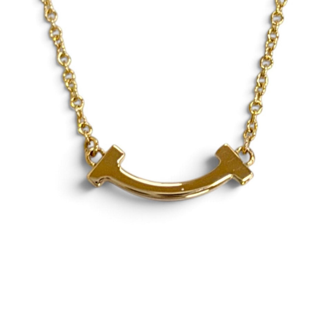 Excellent TIFFANY&Co. T Smile Mini Necklace 750(PG) Pink gold AU750 Women
