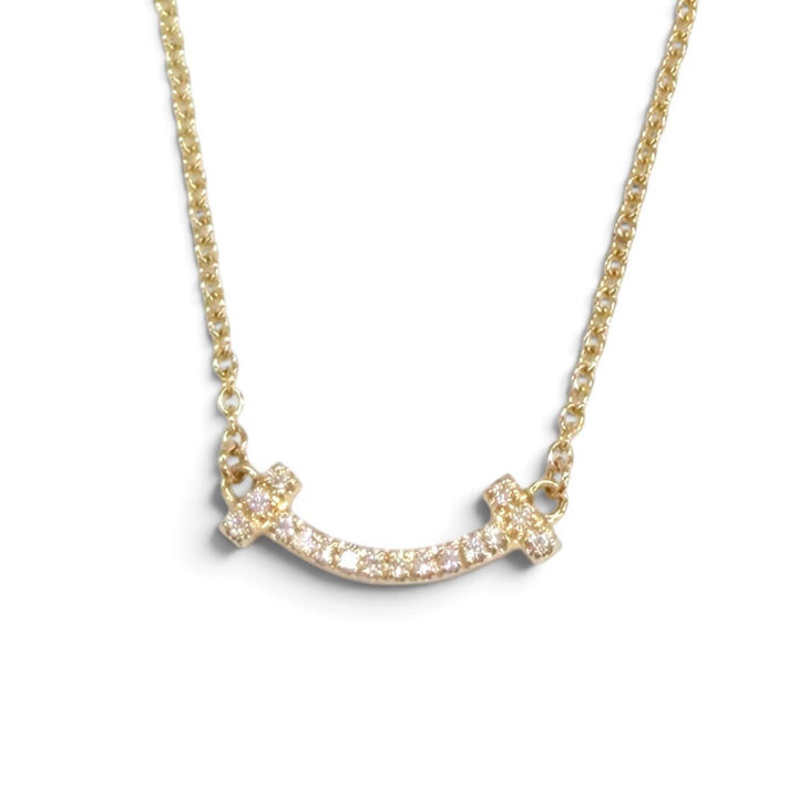 Excellent TIFFANY&Co. Necklace Smile Mini Diamond Pendant Yellow Gold AU750