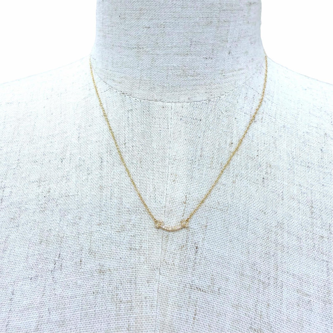 Excellent TIFFANY&Co. Necklace Smile Mini Diamond Pendant Yellow Gold AU750
