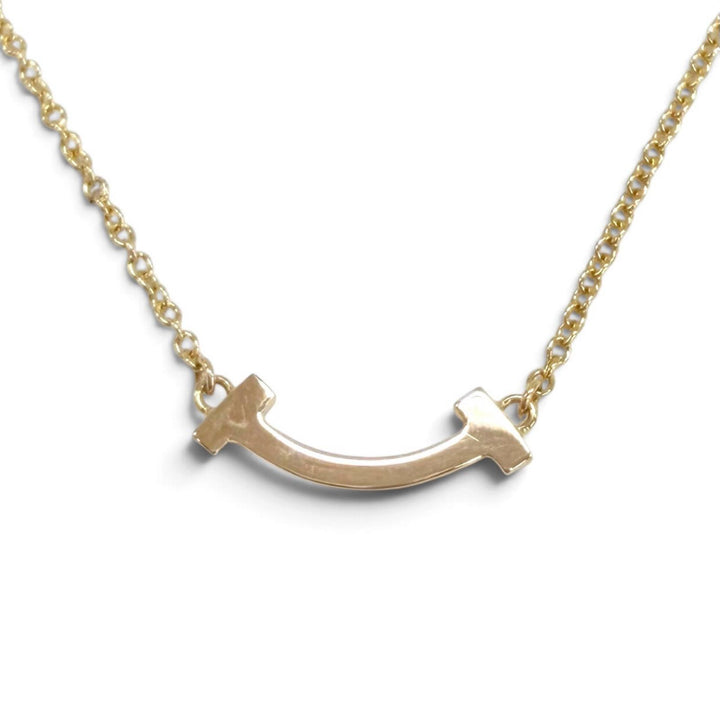Excellent TIFFANY&Co. Necklace Smile Mini Diamond Pendant Yellow Gold AU750