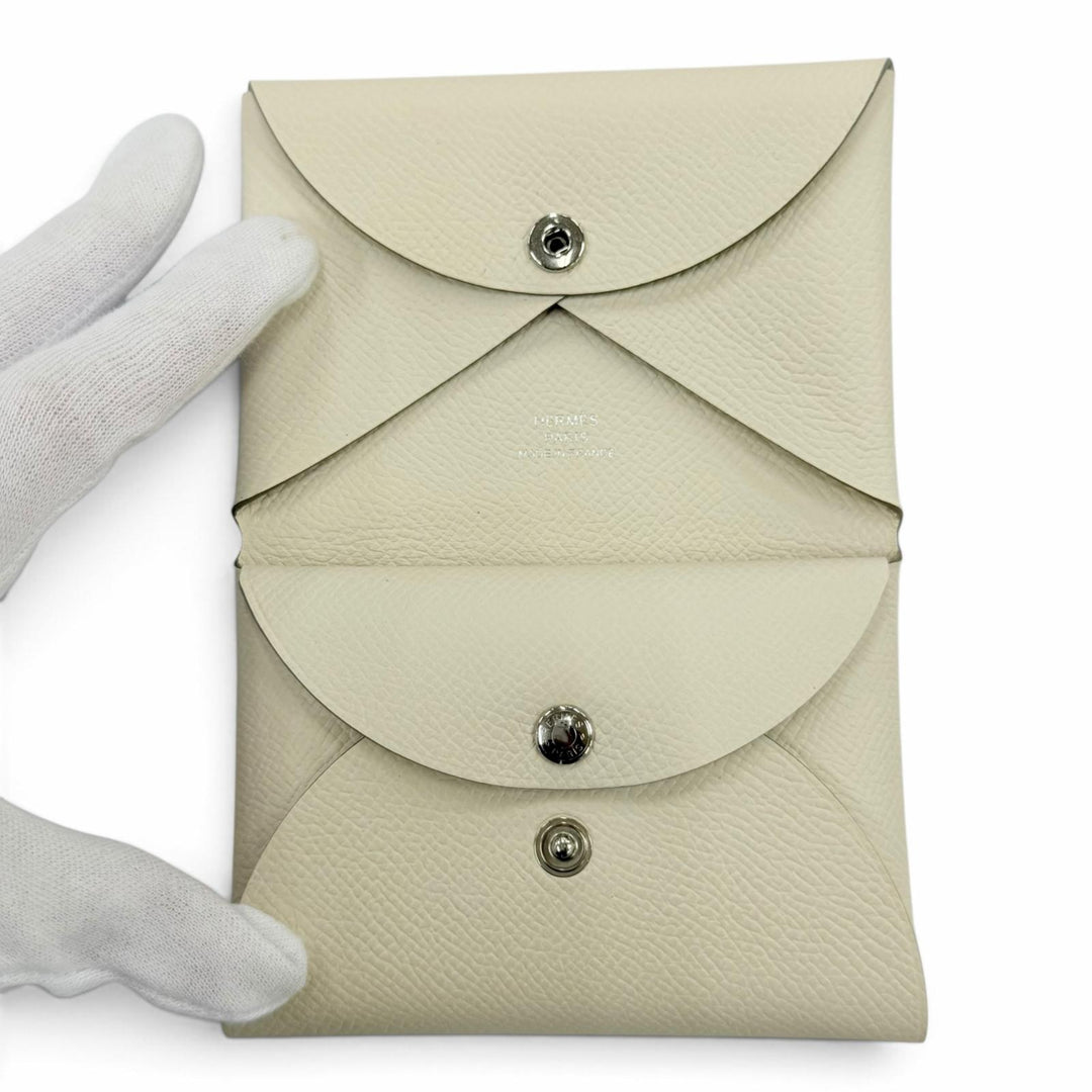 Pristine HERMES Bifold Wallet Calvi duo Epsom Leather Women