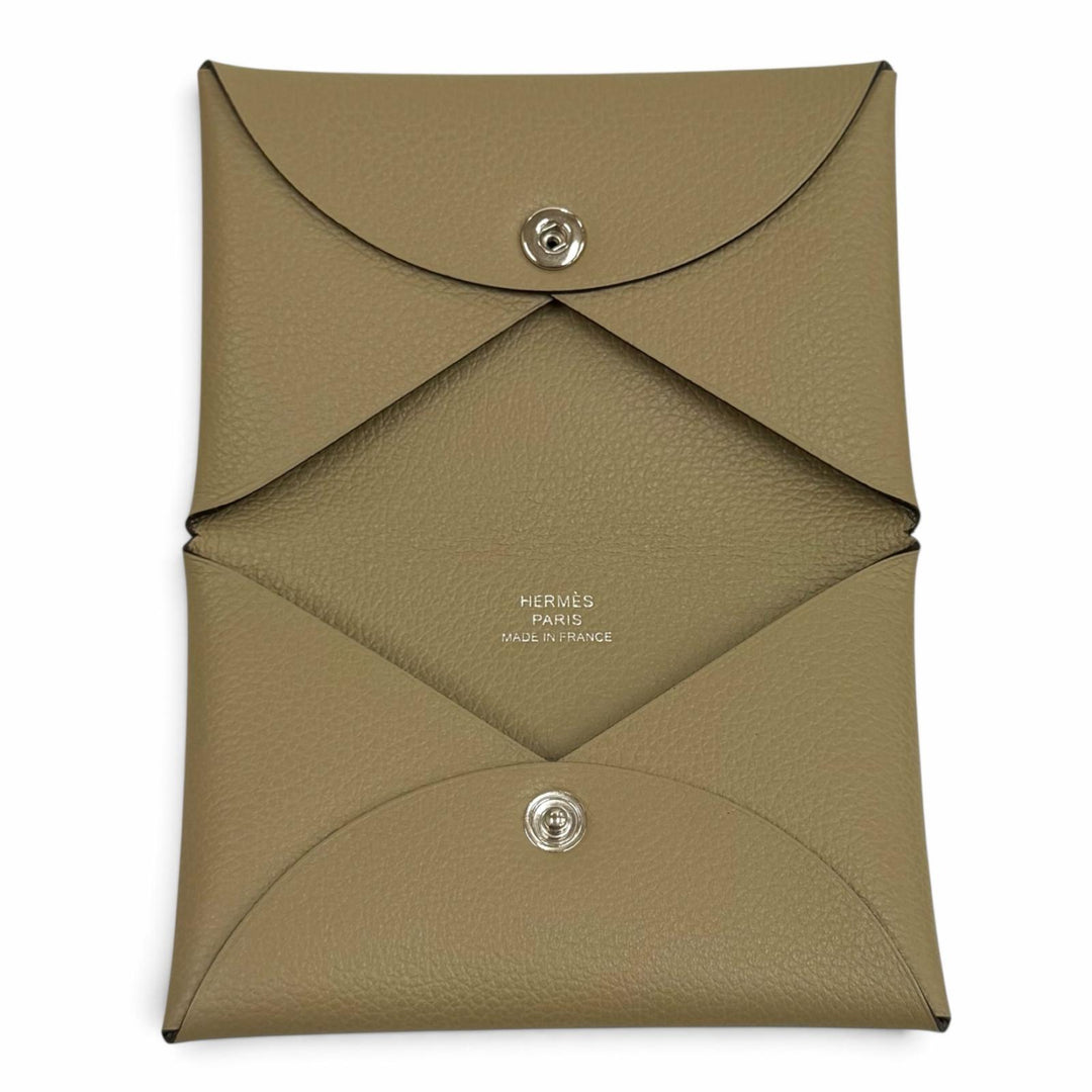 Pristine HERMES Card Case Calvi name card holder Evercolor Leather Women